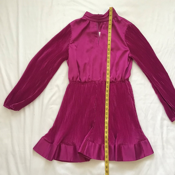 Milly Women Elegant Chic Fuchsia Pleated Long Sleeve Mini Dress Size 10 - Picture 13 of 15